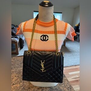 Black Quilted Bag with Gold Chain